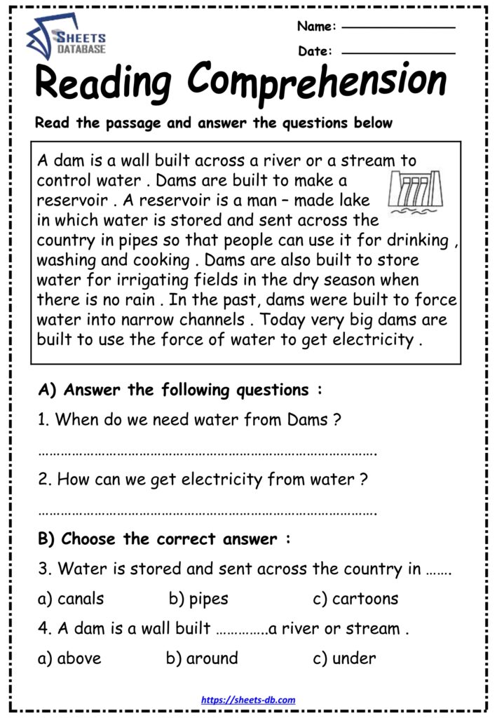 Reading comprehension passages for 3rd grade – Sheets