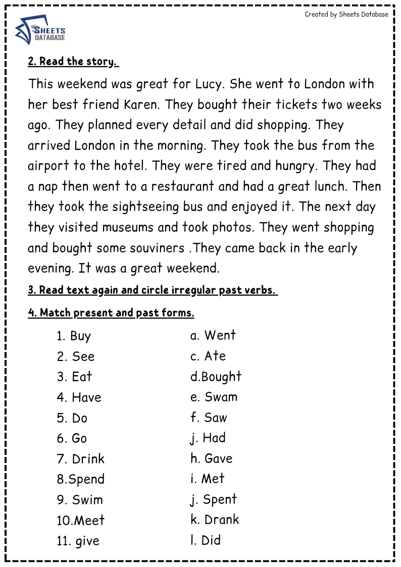Past Simple Worksheets – Irregular verbs – Sheets