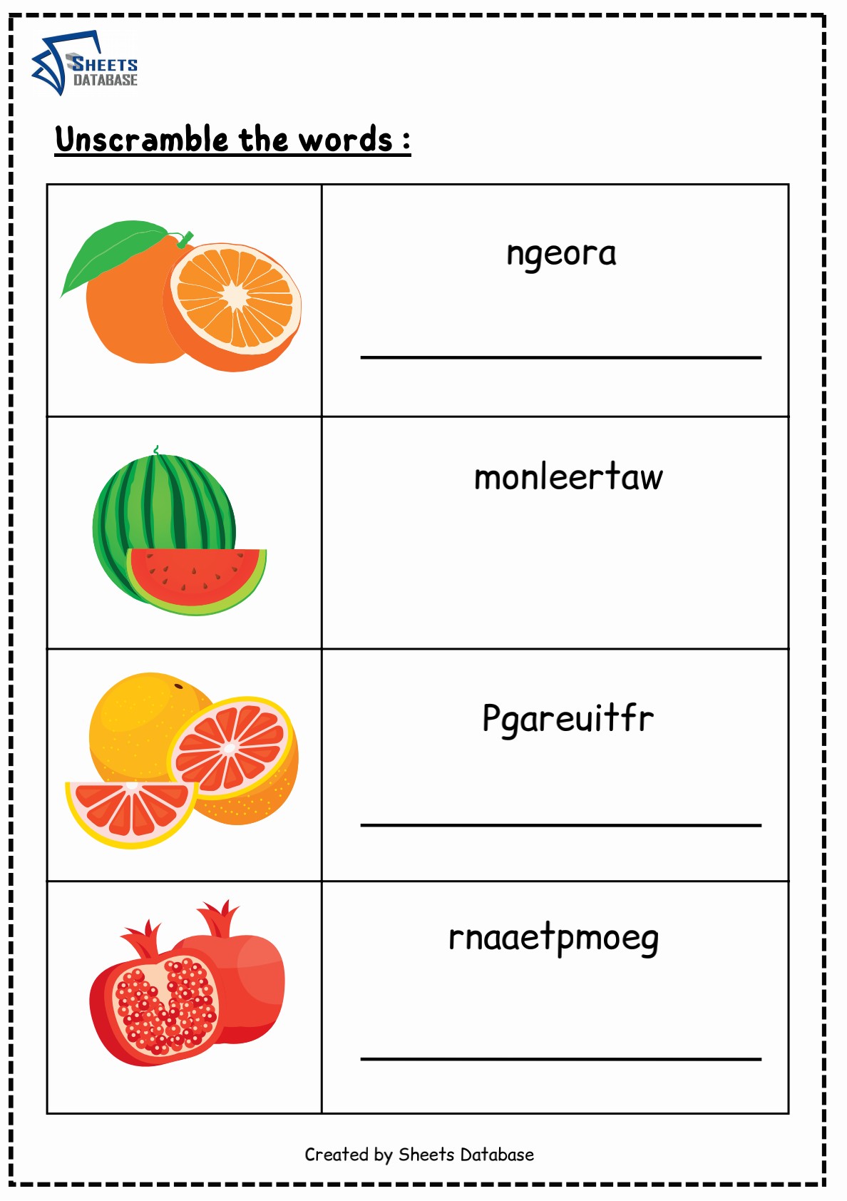 Fruit worksheets Sheets