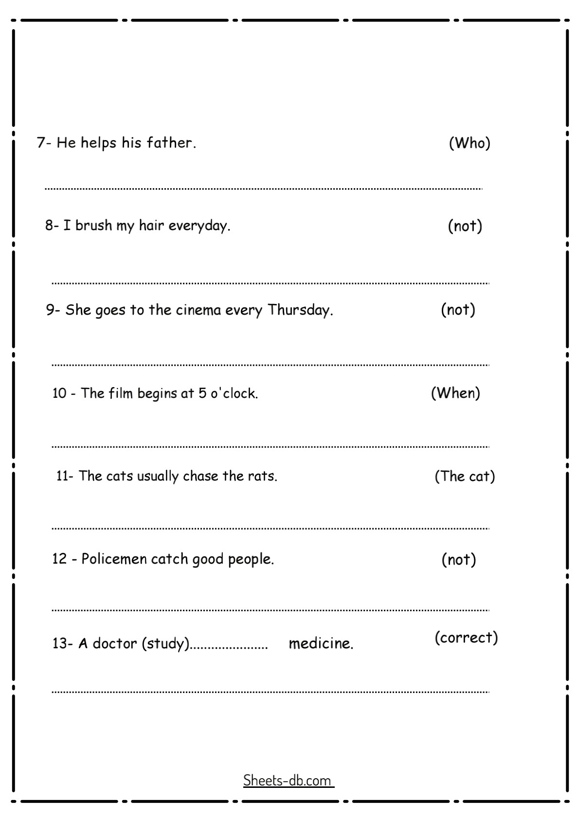 Sheets Database. Present Simple _5