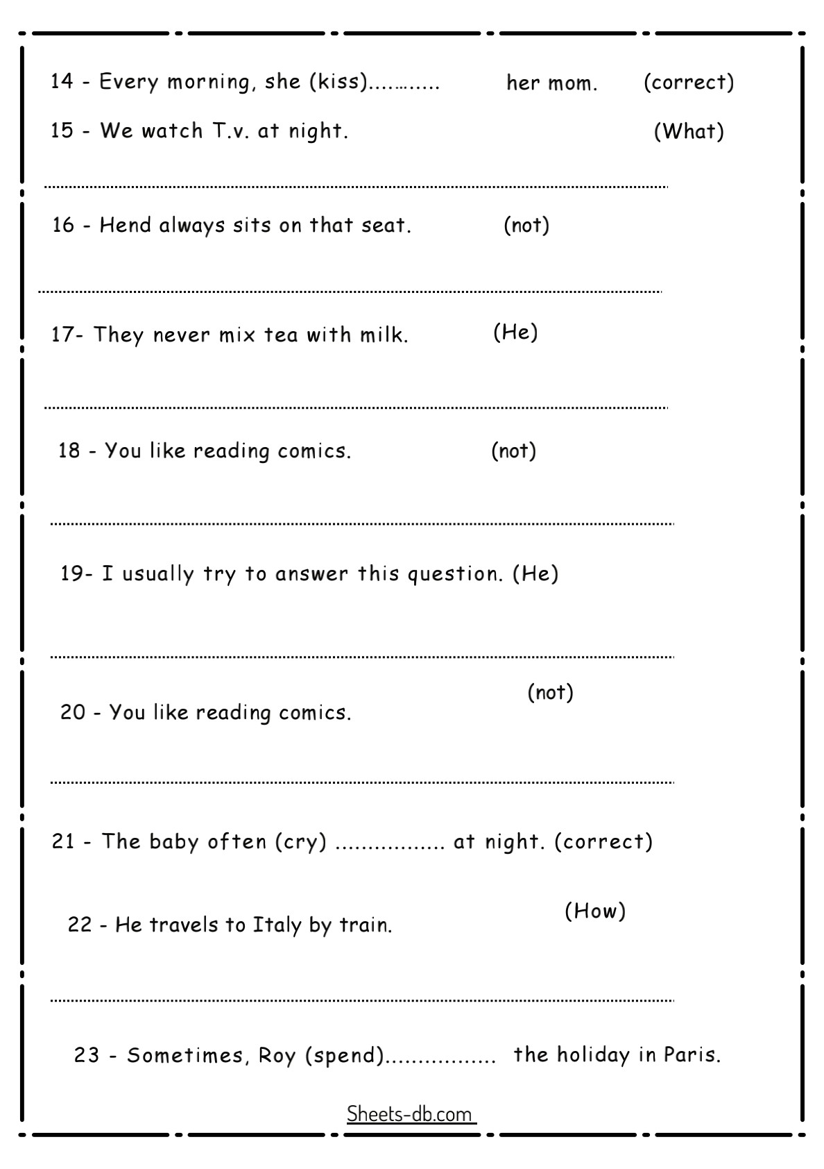 Sheets Database. Present Simple _6