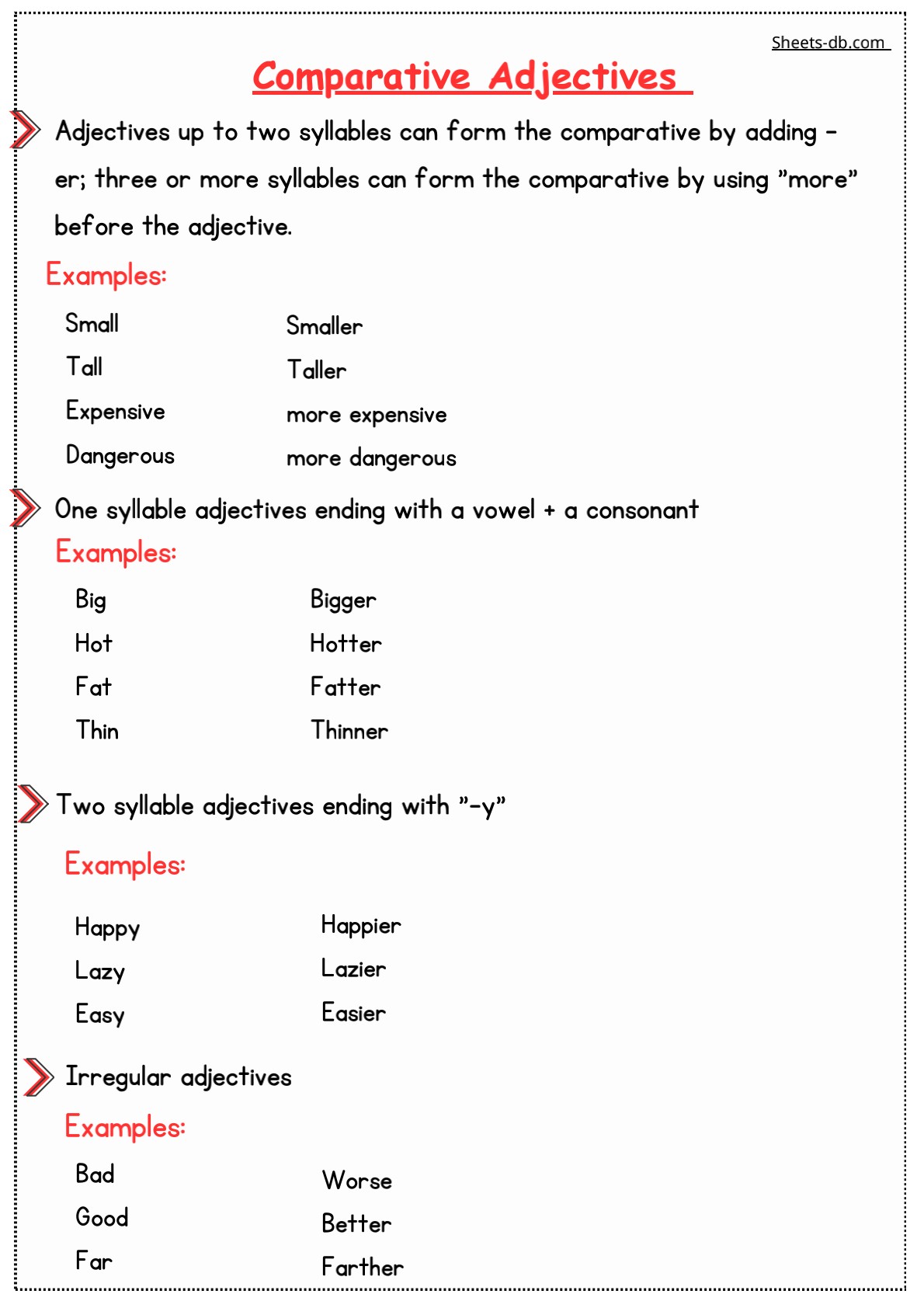 Comparative Adjectives. Sheets-db.com _2