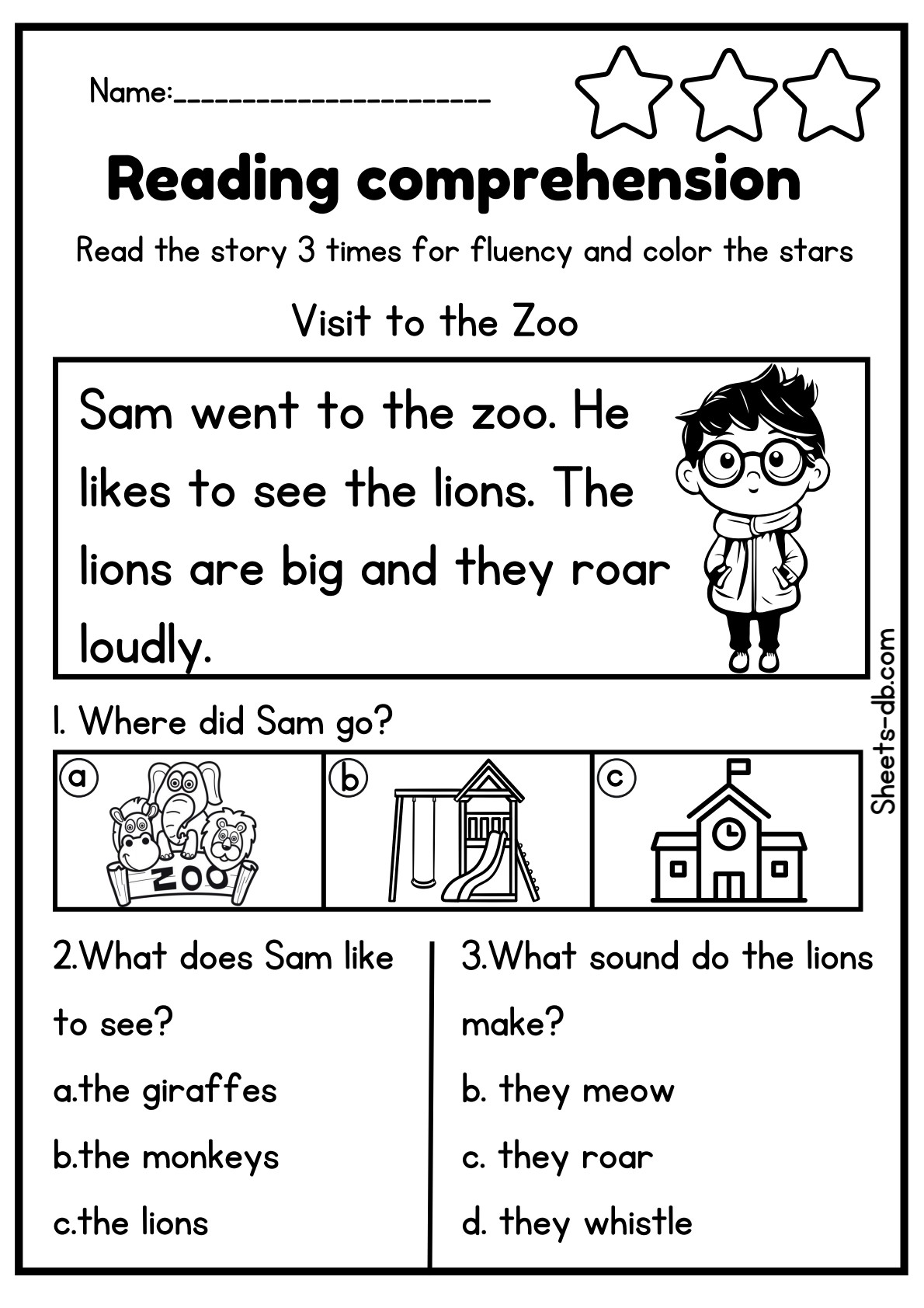Kindergarten reading comprehension, sheets-db.com _1